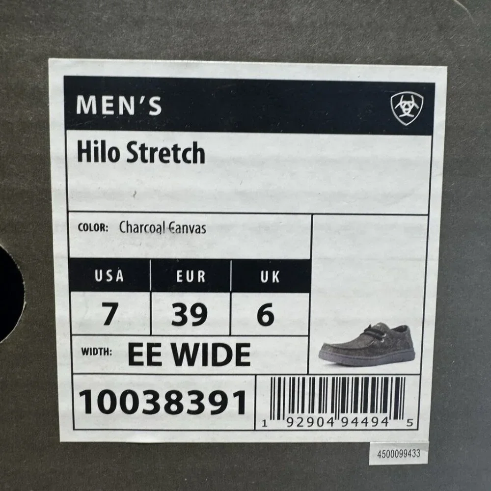 Ariat Mens Hilo Stretch Loafer Charcoal Size 7 Wide